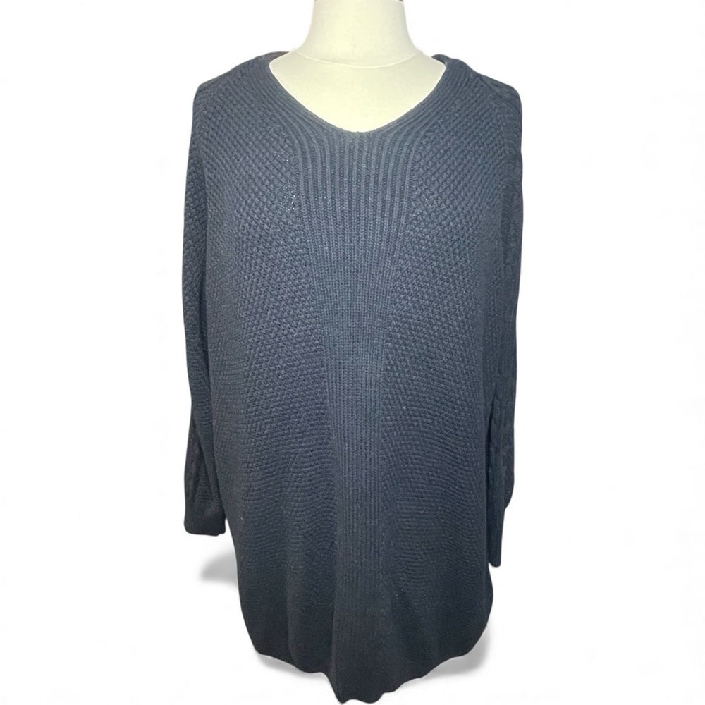 Roxy Black Textured Tunic Sweater V Neck Cotton Blend Long Pullover Large
